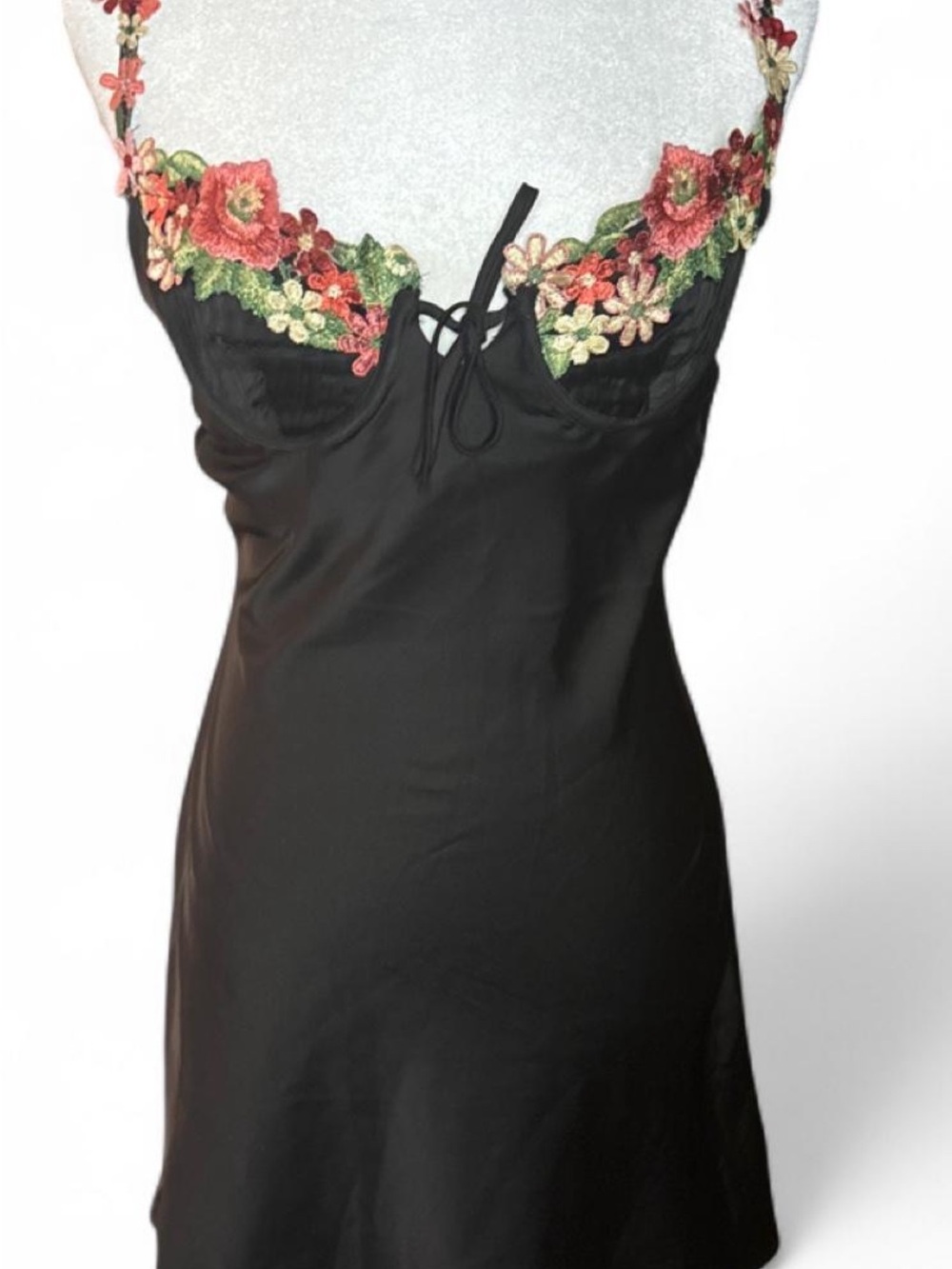Altar’d State Floral-Trim Slip Dress with Embroidered Neckline